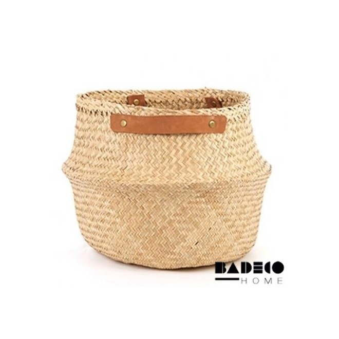 Canasto Fibra Natural con Ecocuero L...