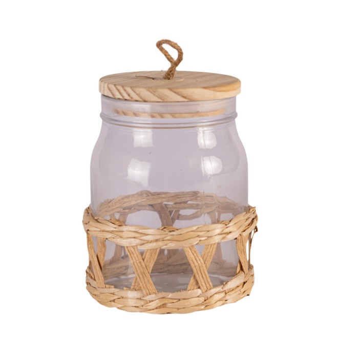 Frasco de Vidrio con Tapa de Madera -...