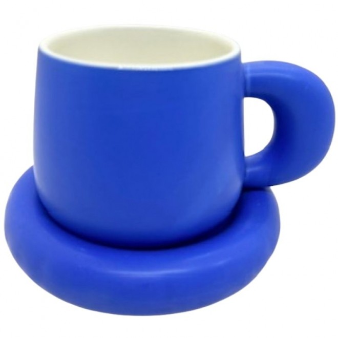 Taza Ceramica con Plato - Color Azul...