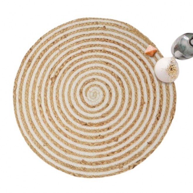 Alfombra de Yute con Algodón Blanco...