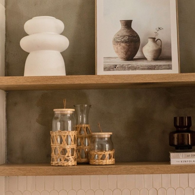 Frasco de Vidrio con Tapa de Madera -...